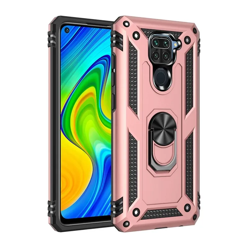 Redmi Note 9 Kılıf Sofya Yüzüklü Silikon Kapak - Rose