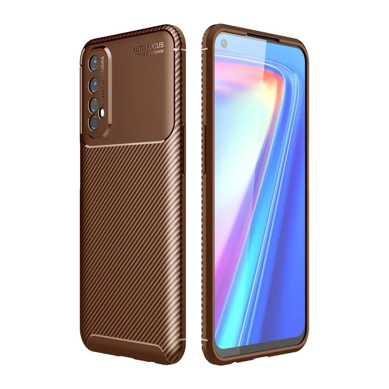 Realme 7 Kılıf Auto Focus Karbon Kapak - Kahverengi