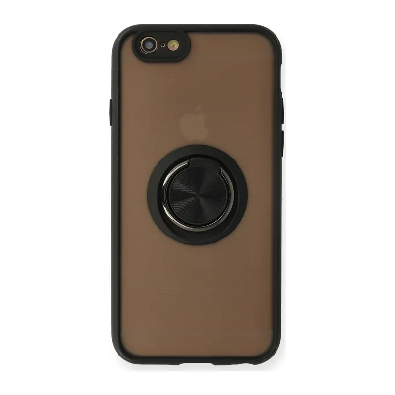 iPhone 6 Kılıf Montreal Yüzüklü Silikon Kapak - Siyah