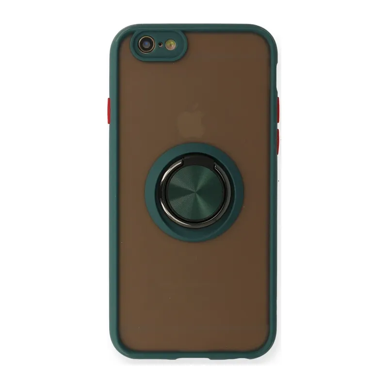 iPhone 6 Kılıf Montreal Yüzüklü Silikon Kapak - Yeşil