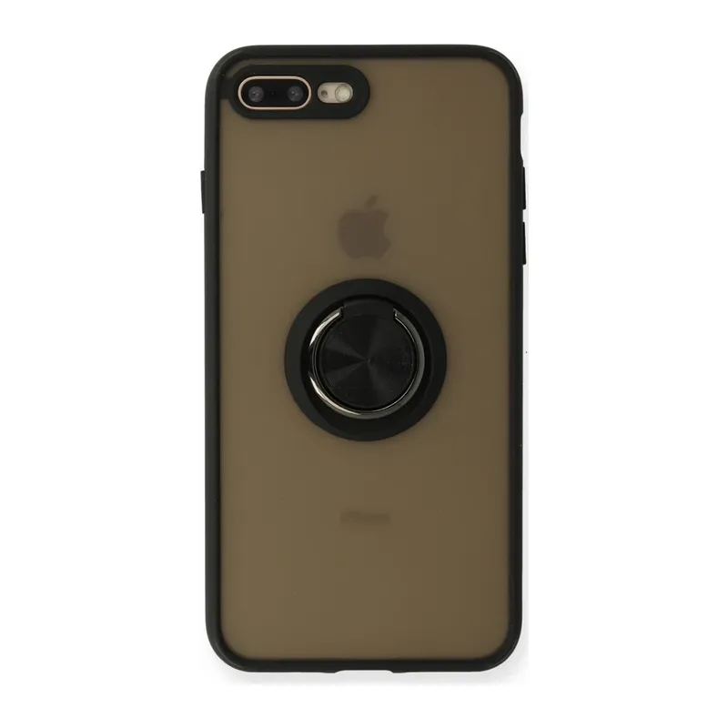 iPhone 7 Plus Kılıf Montreal Yüzüklü Silikon Kapak - Siyah