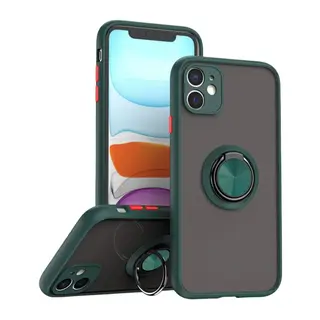 iPhone 11 Kılıf Montreal Yüzüklü Silikon Kapak - Yeşil