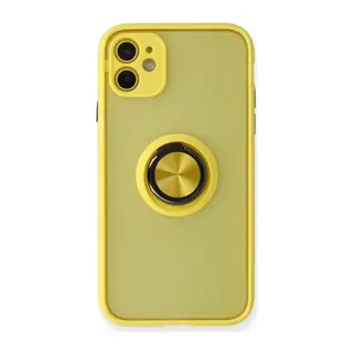 iPhone 11 Kılıf Montreal Yüzüklü Silikon Kapak - Sarı