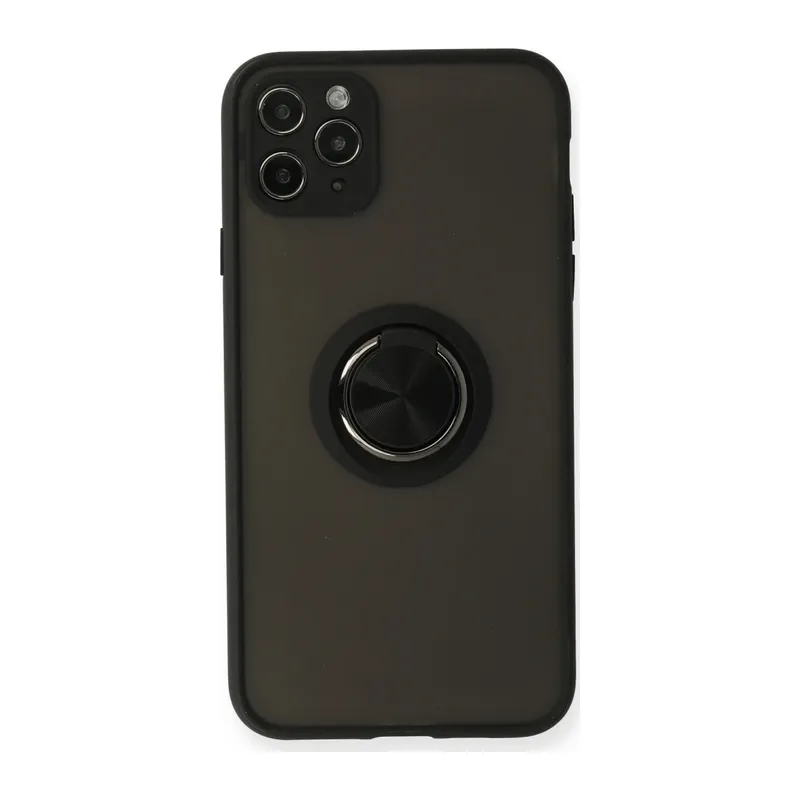 iPhone 11 Pro Kılıf Montreal Yüzüklü Silikon Kapak - Siyah