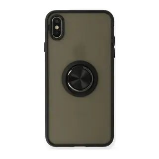 iPhone XS Max Kılıf Montreal Yüzüklü Silikon Kapak - Siyah