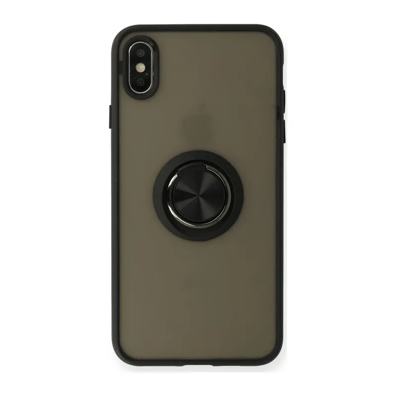 iPhone XS Max Kılıf Montreal Yüzüklü Silikon Kapak - Siyah