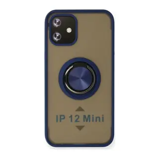 iPhone 12 Mini Kılıf Montreal Yüzüklü Silikon Kapak - Lacivert