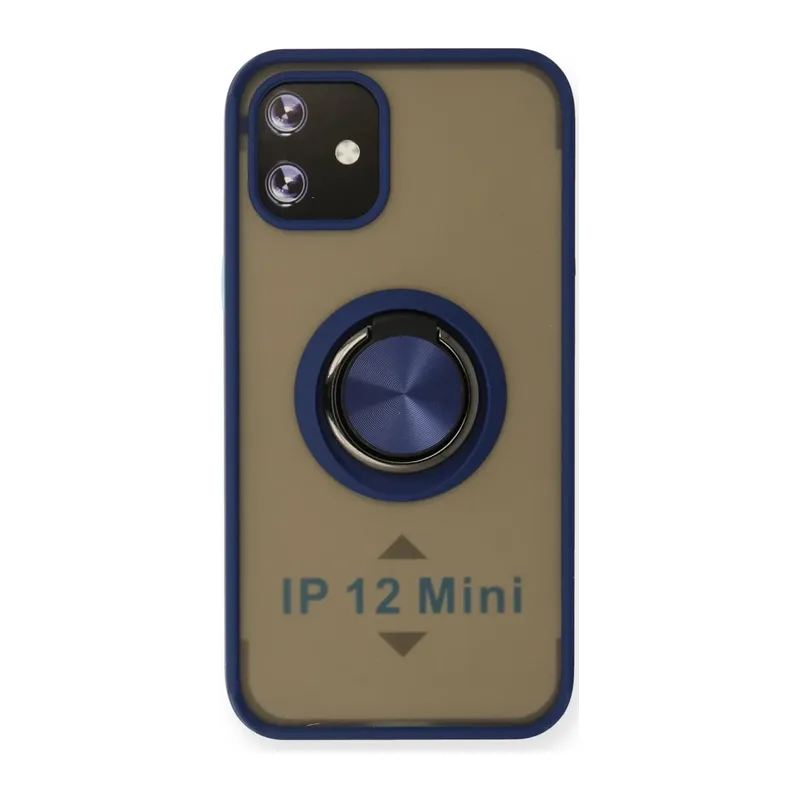 iPhone 12 Mini Kılıf Montreal Yüzüklü Silikon Kapak - Lacivert
