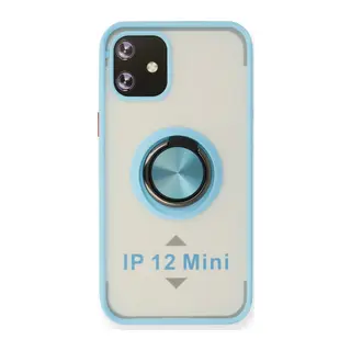 iPhone 12 Kılıf Montreal Yüzüklü Silikon Kapak - Buz Mavi