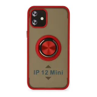 iPhone 12 Kılıf Montreal Yüzüklü Silikon Kapak - Kırmızı