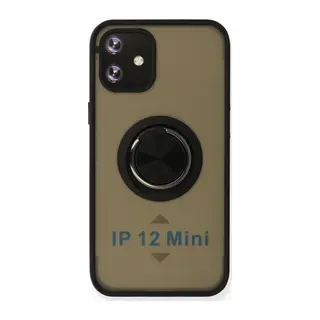iPhone 12 Kılıf Montreal Yüzüklü Silikon Kapak - Siyah