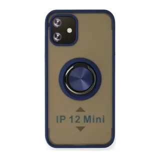 iPhone 12 Kılıf Montreal Yüzüklü Silikon Kapak - Lacivert