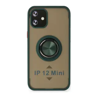 iPhone 12 Kılıf Montreal Yüzüklü Silikon Kapak - Yeşil