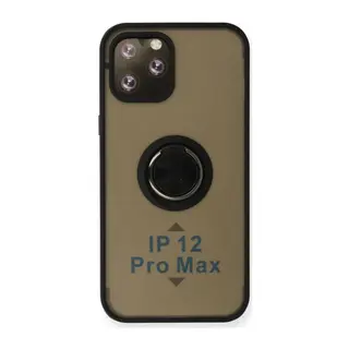 iPhone 12 Pro Max Kılıf Montreal Yüzüklü Silikon Kapak - Siyah