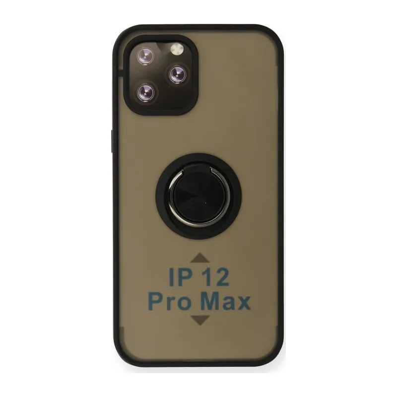 iPhone 12 Pro Max Kılıf Montreal Yüzüklü Silikon Kapak - Siyah