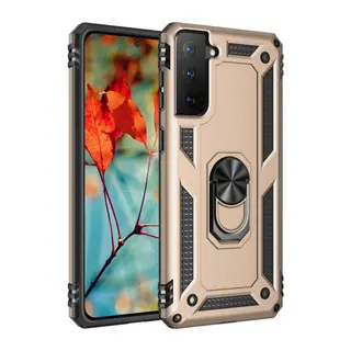 Samsung Galaxy S21 Kılıf Sofya Yüzüklü Silikon Kapak - Gold