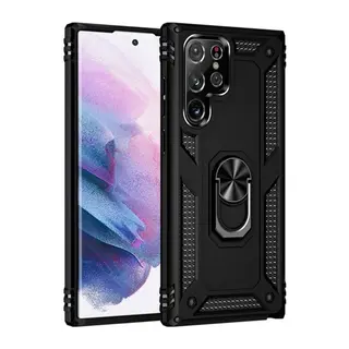 Samsung Galaxy S21 Ultra Kılıf Sofya Yüzüklü Silikon Kapak - Siyah