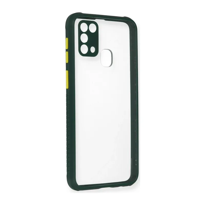 Samsung Galaxy M31 Kılıf Miami Şeffaf Silikon - Koyu Yeşil
