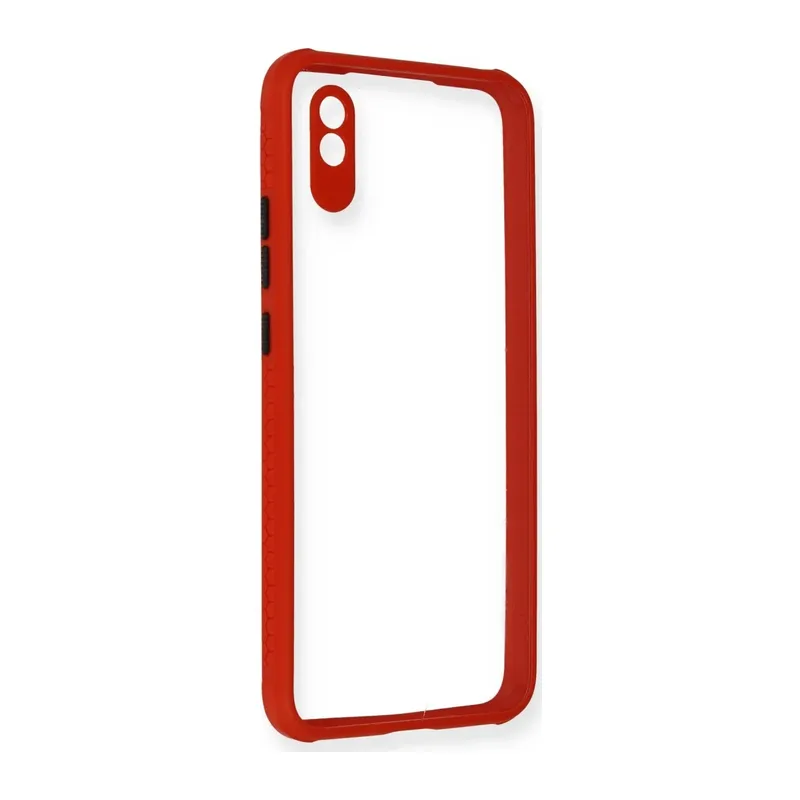 Redmi 9A Kılıf Miami Şeffaf Silikon - Kırmızı
