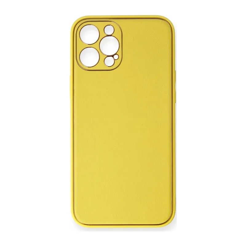 iPhone 12 Pro Kılıf Coco Deri Silikon Kapak - Sarı
