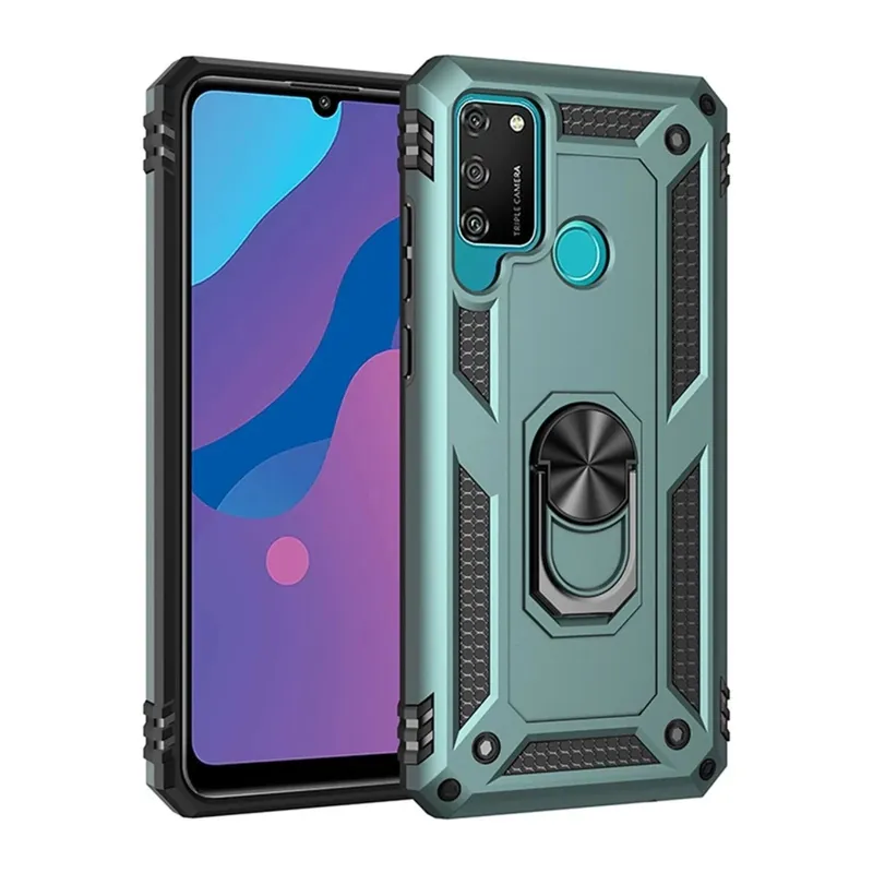 Huawei Y6P Kılıf Sofya Yüzüklü Silikon Kapak - Yeşil