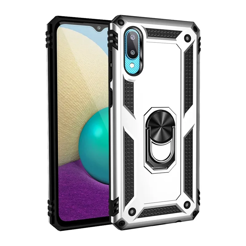Samsung Galaxy A02 Kılıf Sofya Yüzüklü Silikon Kapak - Gümüş
