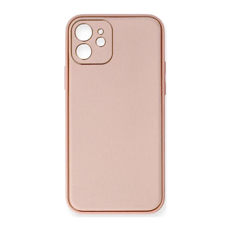 iPhone 12 Kılıf Coco Deri Silikon Kapak - Pembe