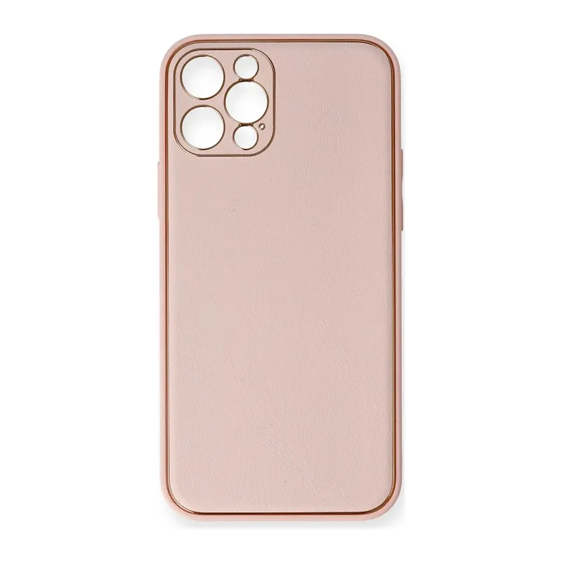 iPhone 12 Pro Kılıf Coco Deri Silikon Kapak - Pembe