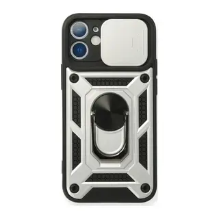 iPhone 12 Mini Kılıf Pars Lens Yüzüklü Silikon - Gümüş