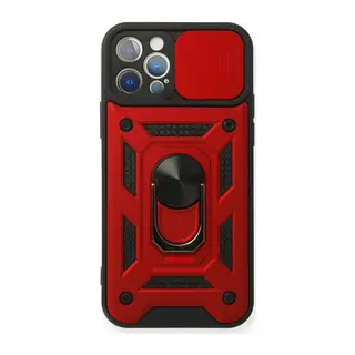 iPhone 12 Pro Kılıf Pars Lens Yüzüklü Silikon - Kırmızı