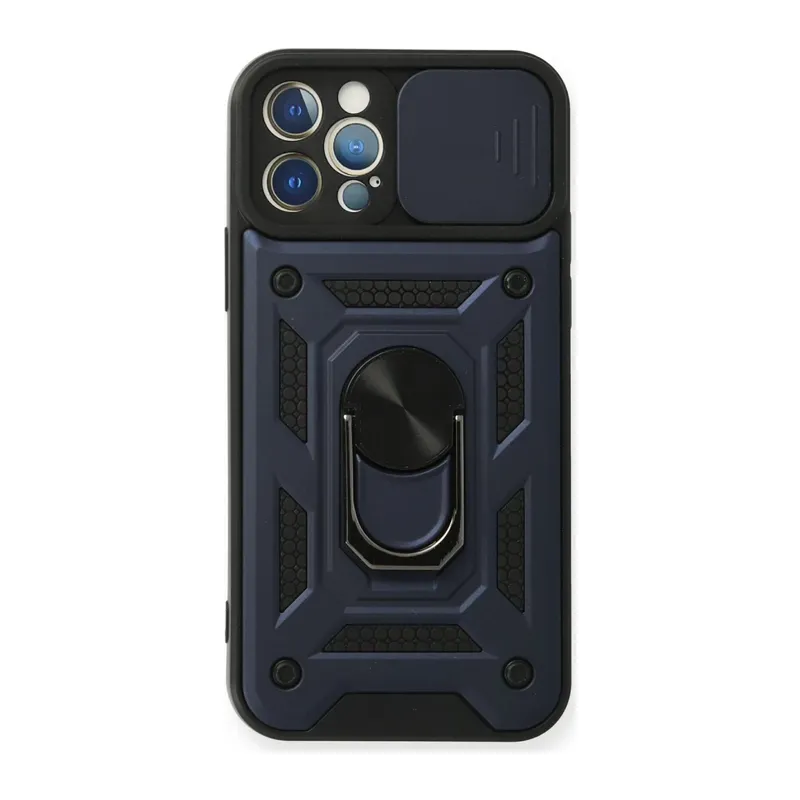 iPhone 12 Pro Kılıf Pars Lens Yüzüklü Silikon - Lacivert