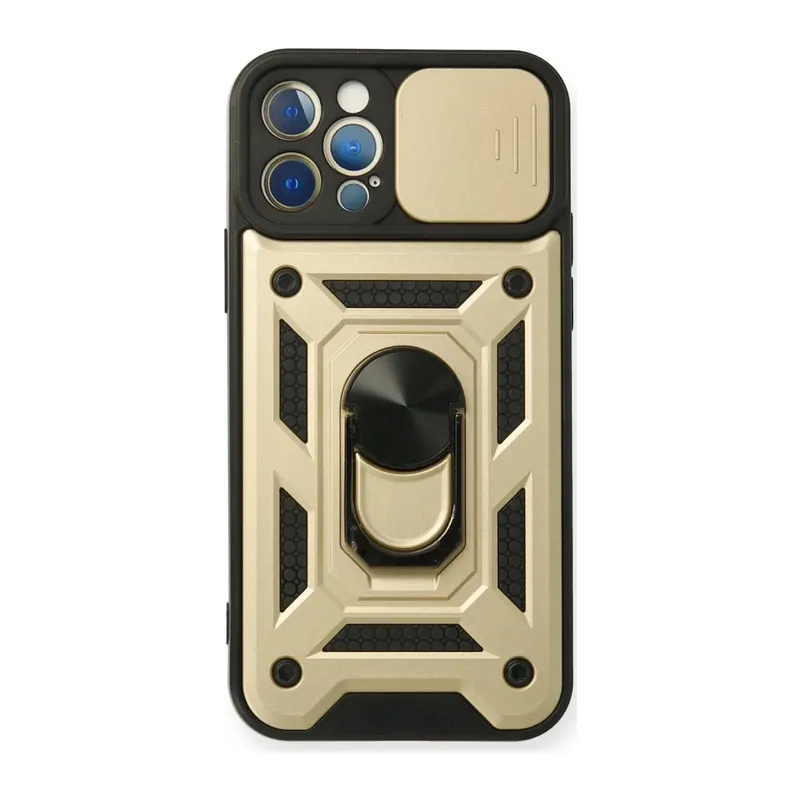 iPhone 12 Pro Kılıf Pars Lens Yüzüklü Silikon - Gold