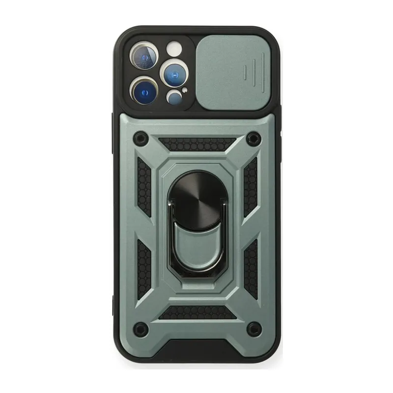 iPhone 12 Pro Kılıf Pars Lens Yüzüklü Silikon - Yeşil