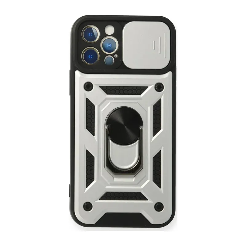 iPhone 12 Pro Kılıf Pars Lens Yüzüklü Silikon - Gümüş