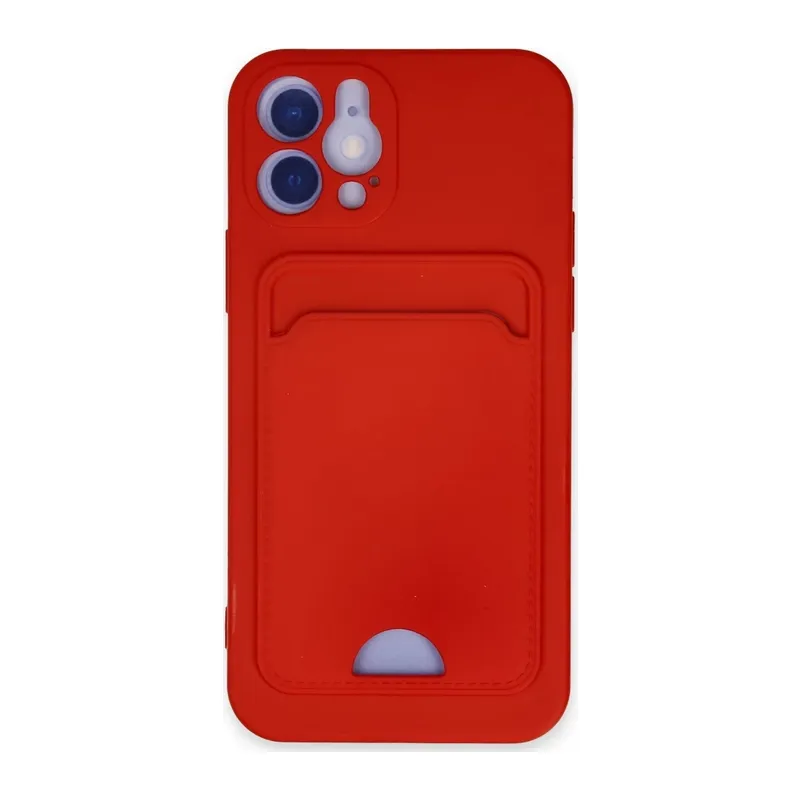 iPhone 12 Kılıf Kelvin Kartvizitli Silikon - Kırmızı