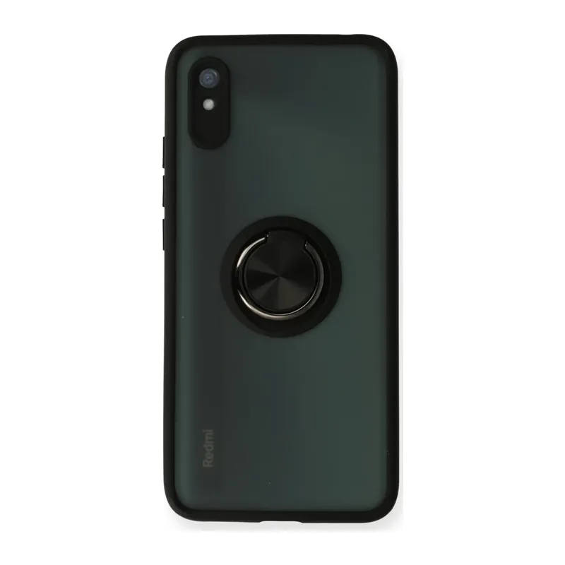 Redmi 9A Kılıf Montreal Yüzüklü Silikon Kapak - Siyah