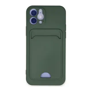 iPhone 12 Kılıf Kelvin Kartvizitli Silikon - Koyu Yeşil