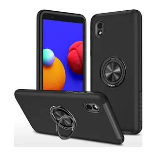 Samsung Galaxy A01 Core Kılıf Elit Yüzüklü Kapak - Siyah