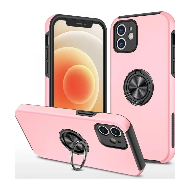 iPhone 12 Kılıf Elit Yüzüklü Kapak - Pembe