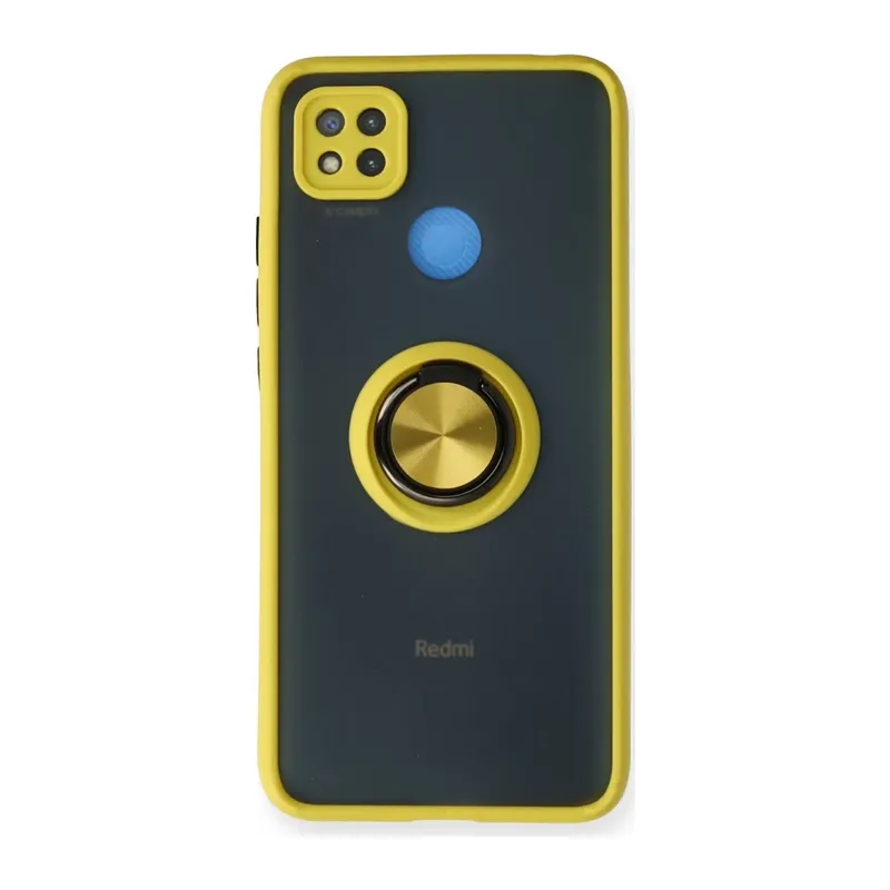 Redmi 9C Kılıf Montreal Yüzüklü Silikon Kapak - Sarı