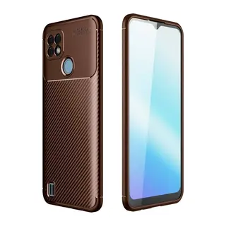 Realme C21 Kılıf Auto Focus Karbon Kapak - Kahverengi