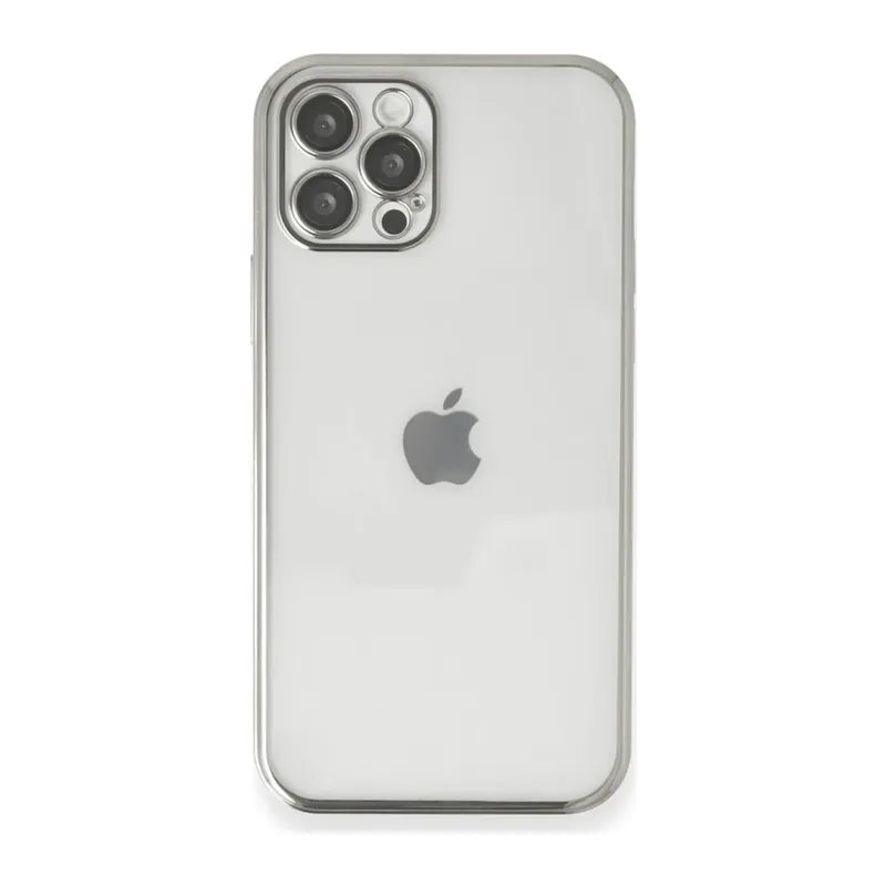 iPhone 12 Pro Kılıf Lensli Silikon - Gümüş