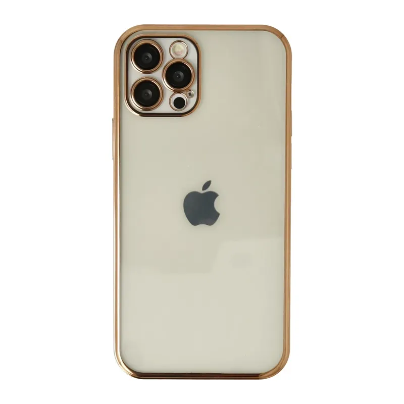 iPhone 12 Pro Max Kılıf Lensli Silikon - Gold