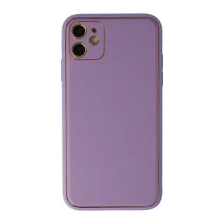 iPhone 12 Kılıf Coco Deri Silikon Kapak - Lila