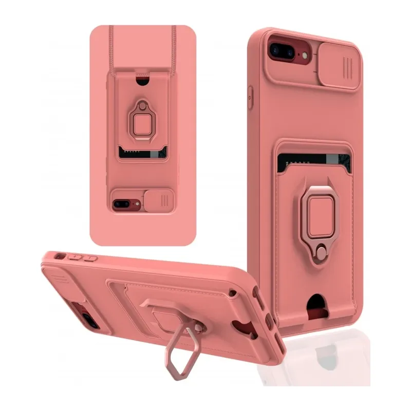 iPhone 7 Plus Kılıf Zuma Kartvizitli Yüzüklü Silikon - Pembe