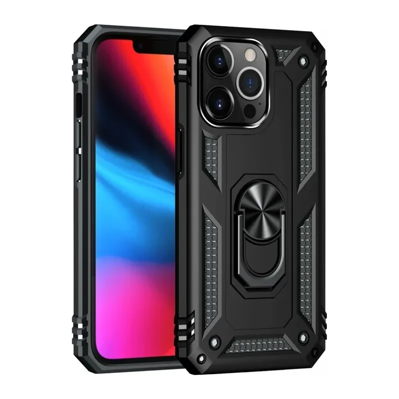 iPhone 13 Pro Kılıf Sofya Yüzüklü Silikon Kapak - Siyah