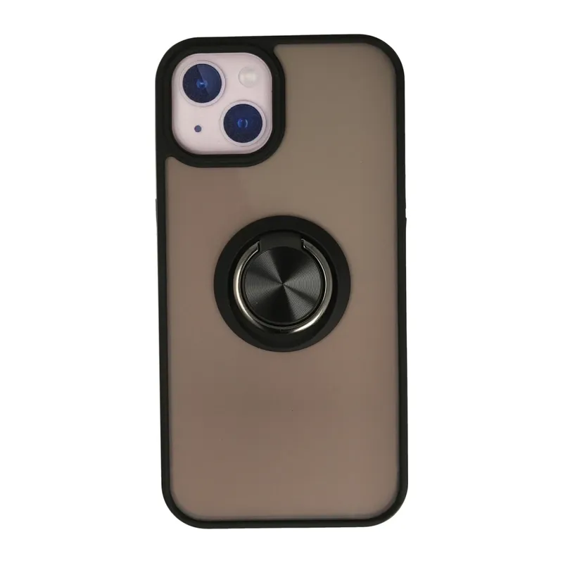 iPhone 13 Kılıf Montreal Yüzüklü Silikon Kapak - Siyah