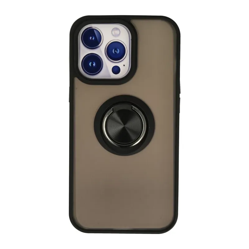 iPhone 13 Pro Kılıf Montreal Yüzüklü Silikon Kapak - Siyah