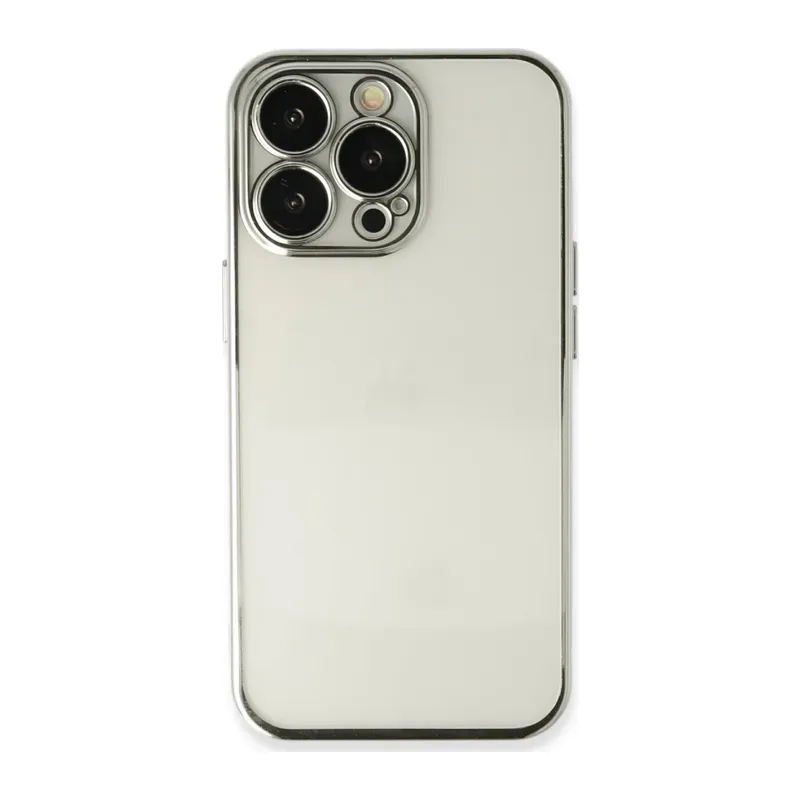 iPhone 13 Pro Kılıf Lensli Silikon - Gümüş
