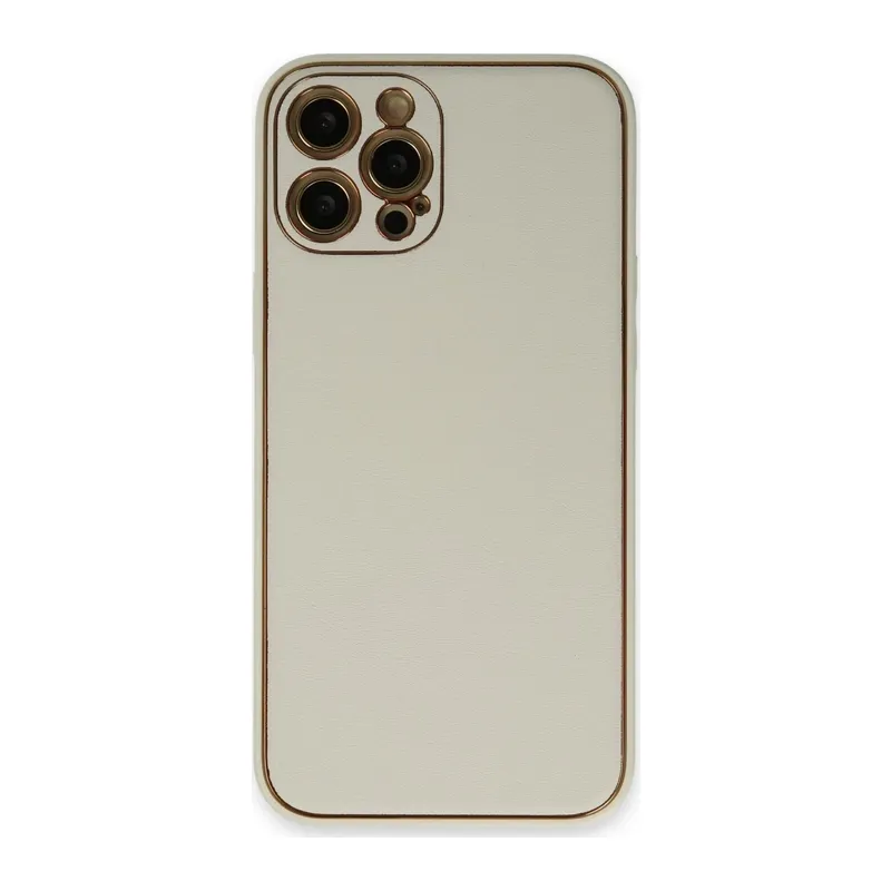 iPhone 12 Pro Max Kılıf Coco Deri Silikon Kapak - Beyaz